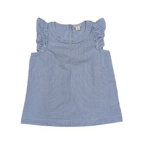 Crewcuts J Crew Seersucker Blue White Striped Ruffle Tank Top Shirt Girls 8